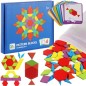 Set puzzle educativ forme geometrice pentru copii, husa depozitare inclusa, lemn, 222g, 26x19x3cm, multicolor