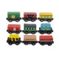 Set cale ferata pentru copii, 12 piese, 3 locomotive, 8 vagoane, magneti de prindere, lemn