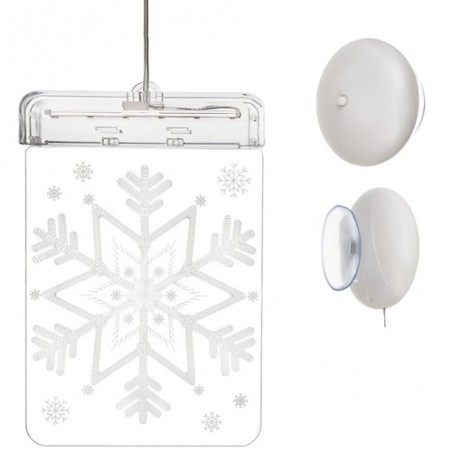 Ornament LED pentru fereastra, fulg de nea 3D, 6 LED-uri lumina alb cald, 17x11,5x1,5 cm