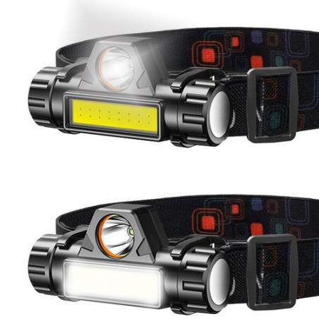 Lanterna frontala LED, reincarcabila USB, 2 moduri iluminare, unghi reglabil