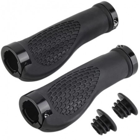 Set 2 manere ghidon bicicleta, amortizare socuri, forma ergonomica, material antialunecare, cauciuc/aluminiu, negru