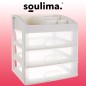 Organizator cosmetice, 3 sertare, 6 compartimente, plastic, 27x23,5x17 cm