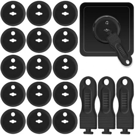 Protectii priza, set 15 bucati, 3 chei incluse, plastic, negru