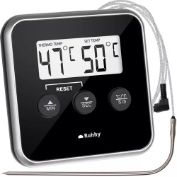 Termometru bucatarie, afisaj LCD, universal, panou control, timer, plastic/metal, negru/argintiu