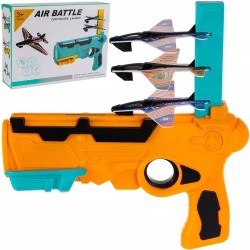 Pistol lansator avioane pentru copii, 3 avioane incluse, rezistenta socuri, non-toxic, plastic, multicolor