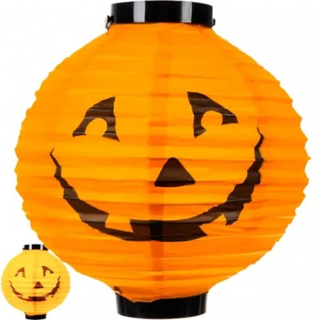 Lampa LED decorativa, forma dovleac, pliabila, hartie, 23x20x20 cm, portocaliu