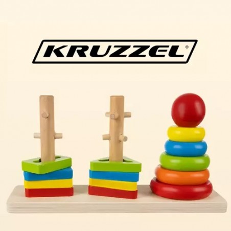 Sortator puzzle pentru copii, 14 piese incluse, 3 forme, stimuleaza creativitatea, lemn, multicolor