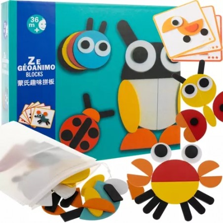 Puzzle lemn animale, 29 blocuri, stimuleaza creativitatea, multicolor