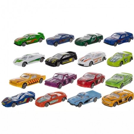 Set 16 masinute pentru copii, metal/plastic, 3x7,5x2 cm, multicolor