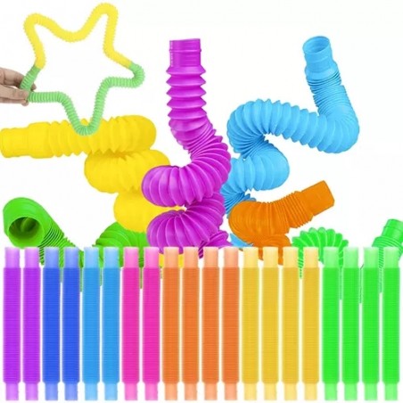Set 20 tuburi senzoriale, multicolor, stimuleaza abilitatile motorii, 7 culori, plastic, 16,5 - 51,5x2 cm