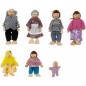 Familie papusi in miniatura, 7 bucati, brate si picioare mobile, lemn si material textil