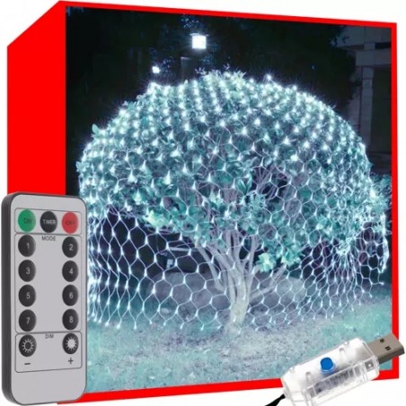 Instalatie Craciun 160 LED-uri plasa cu lumina alba-rece, 8 moduri iluminare, telecomanda, timer, USB