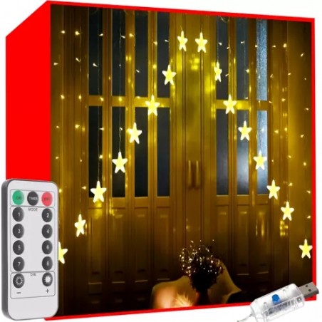 Instalatie de Craciun tip perdea, LED-uri alb calde, 8 moduri iluminare, telecomanda, intrare USB