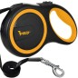 Lesa retractabila caini, lungime 8 m, automata, buton blocare, maner ergonomic, ABS/textil, negru/galben