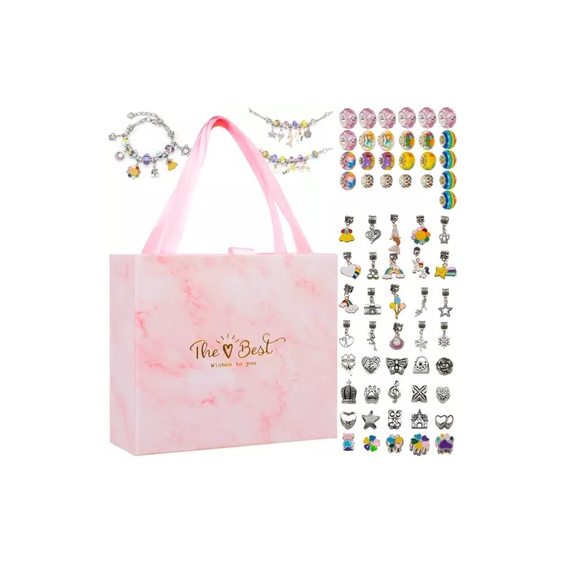 Set realizare bratari colorate, 70 piese, pandative, cutie depozitare