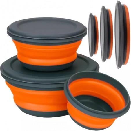 Boluri pliabile bucatarie, set 3 bucati, 0,4/0,85/1,65L, plastic/silicon, gri/portocaliu