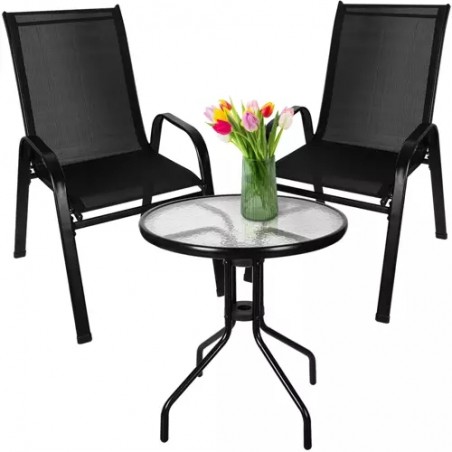Set masa si doua scaune pentru balcon/gradina, rezistenta intemperii si UV, otel, negru