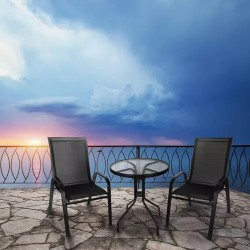Set masa si doua scaune pentru balcon/gradina, rezistenta intemperii si UV, otel, negru