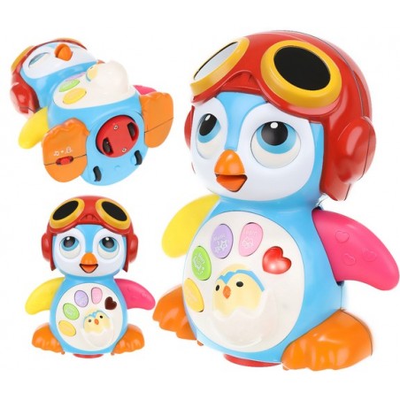 Pinguin interactiv, danseaza, canta, 2 moduri functionare, educational/divertisment, efecte luminoase/sunet