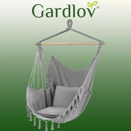 Hamac brazilian tip fotoliu, 2 perne incluse, bumbac si poliester, maxim 150 kg, 125 x 97 cm, gri