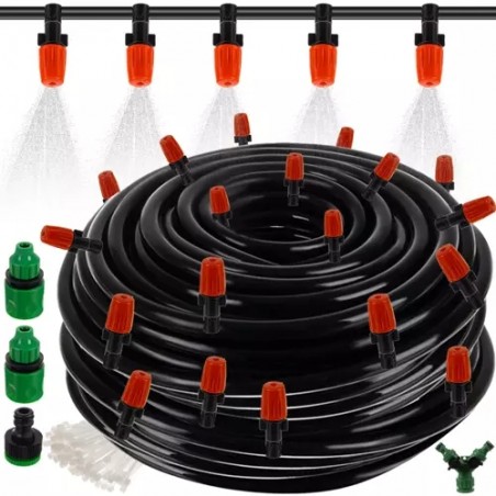 Aspersor gradina, functie racire aer, 20 duze, 100 cleme incluse, 2 dopuri incluse, lungime 20 metri