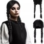 Peruca femei par sintetic, 2 codite impletite, circumferinta cap 52,7 - 57,3 cm, negru