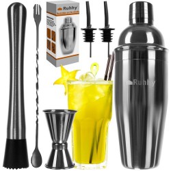 Set barman, 6 piese, otel inoxidabil, Shaker 700 ml, 2 x picurator, 25x9cm, argintiu