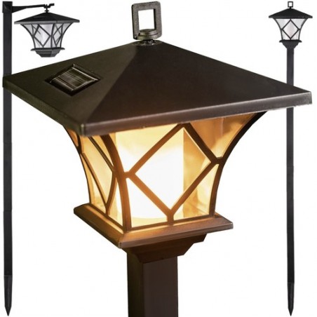 Lampa solara exterioara, felinar 2 in 1, 53 LED-uri, lumina calda, rezistenta intemperii, IP44, 600mAh, ABS, 55-157x17 cm, negru