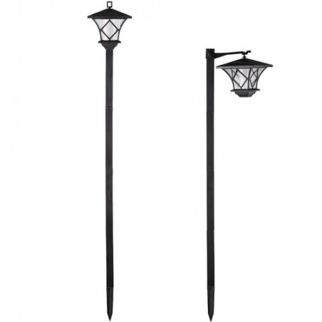 Lampa solara exterioara, felinar 2 in 1, 53 LED-uri, lumina calda, rezistenta intemperii, IP44, 600mAh, ABS, 55-157x17 cm, negru