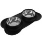 Bol hranire caini/pisici 2 in 1, material antiaderent, metal/silicon, 450ml, argintiu/negru