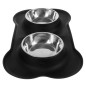 Bol hranire caini/pisici 2 in 1, material antiaderent, metal/silicon, 450ml, argintiu/negru
