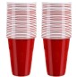 Joc beer pong, set 50 pahare si 3 mingi ping pong, capacitate 450 ml, rosu