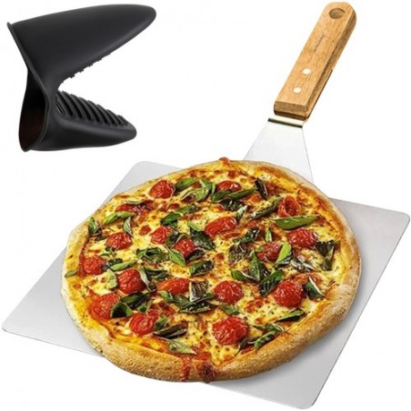 Tava pizza cu maner termorezistent, universala, rezistenta temperaturi ridicate, otel inoxidabil, 30,3x30 cm