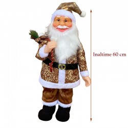 Mos Craciun, figurina decorativa, sac cadouri, inaltime 60 cm, auriu