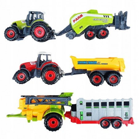 Set 6 utilaje de jucarie pentru ferma, tractoare, remorci, masini agricole pentru copii