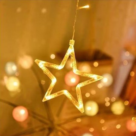 Decoratiune LED forma stea, pentru fereastra, lumina alb calda, alimentare baterii, 19 x 1 x 19 cm