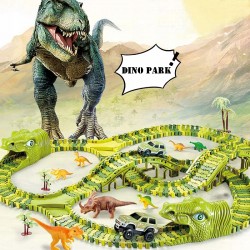 Pista circuit masinute, Dino Park, 8 dinozauri, masinuta electrica Off-road, 240 piese flexibile pentru pista