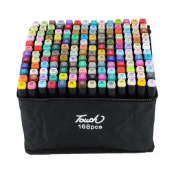 Set 168 markere cu varf dublu, multicolore, geanta de depozitare