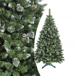 Brad artificial de Craciun, Pine 130 cm cu conuri naturale, varfuri albe, suport inclus
