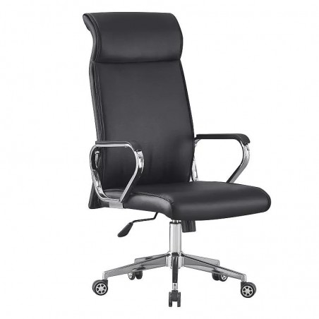 Scaun ergonomic de birou, inaltime reglabila 122-130 cm, piele ecologica, baza otel cromat, negru