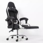 Scaun ergonomic pentru gaming, suport lombar, spatar rabatabil, tetiere, cotiere, inaltime reglabila 122-130 cm, alb negru