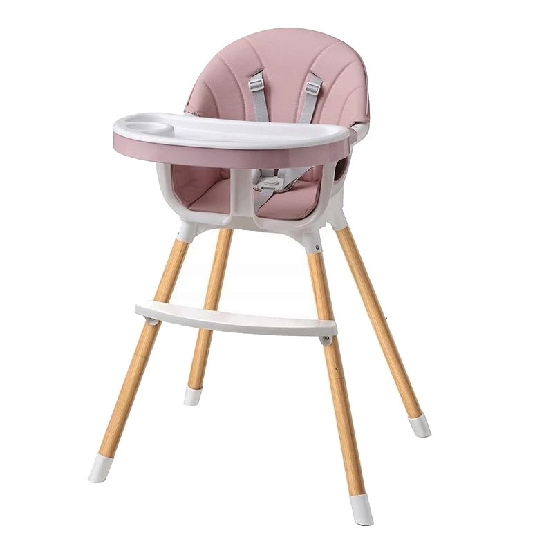 Scaun de masa pentru bebelusi, 3 in 1, suport picioare, tavita si husa detasabile, centura 5 puncte, roz pudra