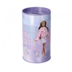 Pusculita metalica Barbie, forma cilindrica, prevazuta cu capac detasabil, mov