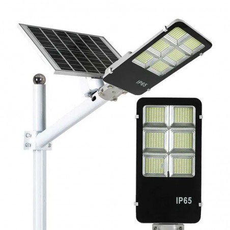 Lampa solara stradala cu panou fotovoltaic, 300W, IP65, suport prindere, telecomanda, aluminiu