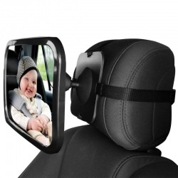 Oglinda auto pentru supraveghere bebelusi, rotatie 360 grade, fixare tetiera, 30 x 18,7 cm