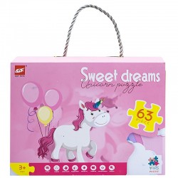 Puzzle Unicorn, set 63 piese, gentuta cu maner, copii 3 ani +