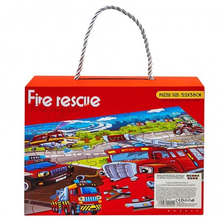 Puzzle 63 piese, model Pompieri, gentuta depozitare, multicolor