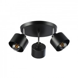 Aplica tavan, 3 becuri LED E27, baza 30 cm, unghi inclinare verticala 90 grade, otel, negru