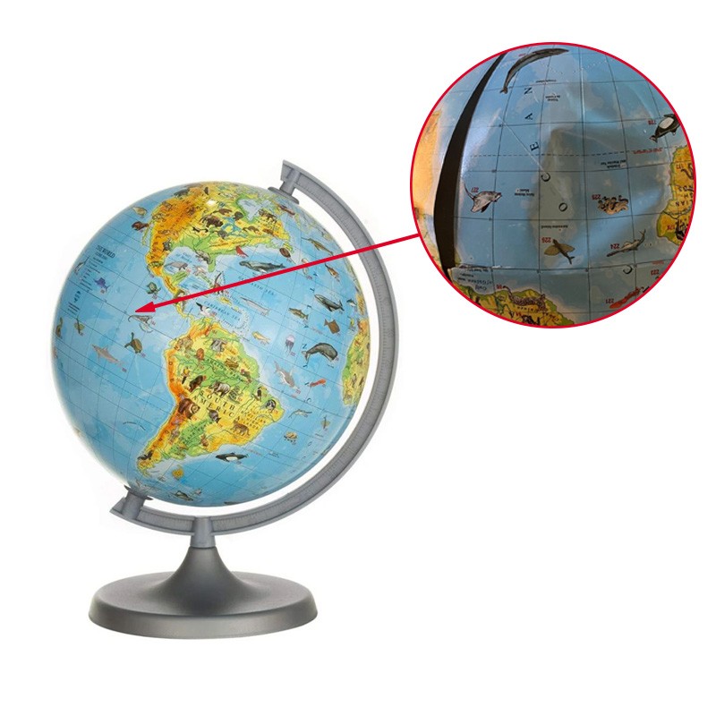Glob pamantesc ZooGlobe, harta fizica-zoologica, 22 cm, carte 275 animale, RESIGILAT