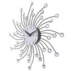 Ceas de perete cu cristale, 50 cm, mecanism Quartz, cifre arabe, argintiu, RESIGILAT